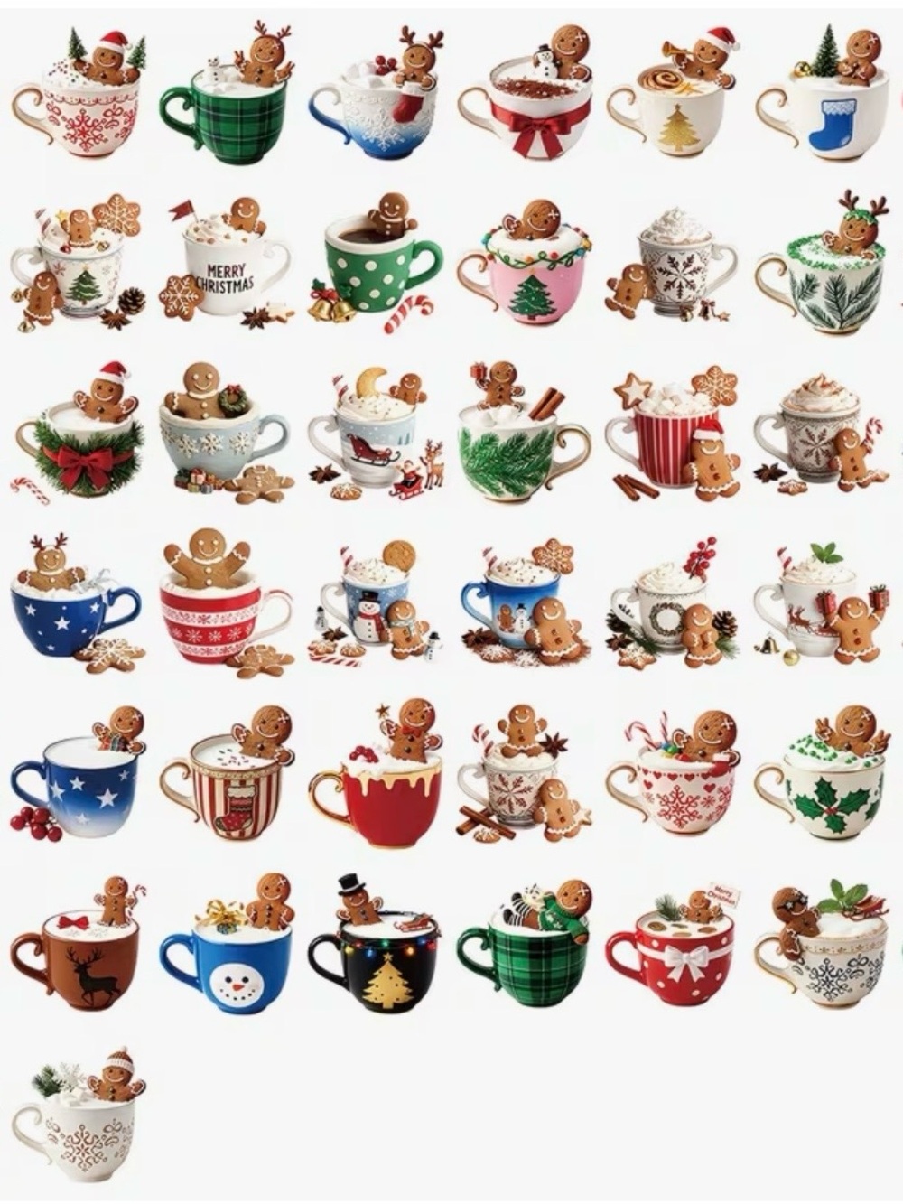 50 Holiday Gingerbread Cookies in Mugs Stickers Christmas Cocoa Coffee Baking - Picture 4 of 16